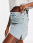 Topshop mini side split denim skirt in dirty bleach