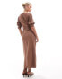 Фото #4 товара ASOS DESIGN Petite scoop neck pleated waist midi dress in mocha