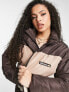 ellesse coffee pack blocked puffer jacket with logo in ecru and brown