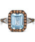 Couture Sea Blue Aquamarine (2-1/2 ct. t.w.), Chocolate Diamonds (5/8 ct. t.w.) & Nude Diamonds (1/10 ct. t.w.) Square Halo Ring in Platinum