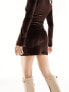 Фото #5 товара ASOS DESIGN co-ord velvet mini skirt with split in chocolate