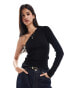 JDY ribbed one shoulder top in black