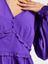 Фото #4 товара New Look button frill mini dress with shirred long sleeves in purple