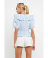 Women's Embroidered Gingham Checked Ruffle Top