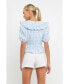 ფოტო #4 პროდუქტის Women's Embroidered Gingham Checked Ruffle Top