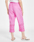 Фото #2 товара Women's 100% Linen Eyelet-Trim Pull-On Pants, Created for Macy's
