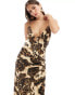 Фото #4 товара Miss Selfridge satin tie front maxi slip dress in animal print