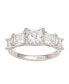 ფოტო #1 პროდუქტის Suzy Levian Sterling Silver Cubic Zirconia 5-Stone Princess-cut Bridal Ring