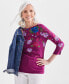 ფოტო #1 პროდუქტის Petite Meadow Floral Pima Knit Top, Created for Macy's