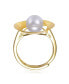 Фото #3 товара Sterling Silver 14K Gold Plated with Genuine Freshwater Pearl Geometric Ring