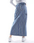 Pieces denim maxi skirt with cargo pockets in blue stripe