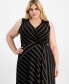 ფოტო #3 პროდუქტის Plus Size Striped Faux-Wrap Midi Dress