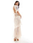 Фото #2 товара Hope & Ivy tiered maxi dress with lace trim in blush pink with blue contrast embroidery