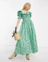 Reclaimed Vintage inspired puff sleeve midi dress in green floral