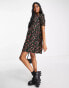 Фото #1 товара New Look floral shirred tie sleeve mini dress in black