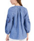 Фото #2 товара Petite 100% Linen Open-Embroidery Tassel-Tie Top, Created for Macy's