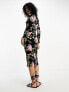 Vila roll neck side split midi jersey dress pink floral print