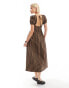 Glamorous v neck puff sleeve romantic maxi dress in chocolate black stripe