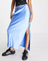 COLLUSION chain belted satin slip midi skirt in blue