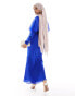 Фото #3 товара ASOS DESIGN long sleeve ruffle bias maxi dress with cape detail in cobalt blue