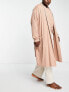 ASOS DESIGN lounge dressing gown in tonal cotton rib in beige