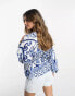 River Island tile print kimono wrap top in blue