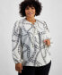 ფოტო #1 პროდუქტის Plus Size Chain-Print Lace-Up-Neck Top, Created for Macy's