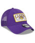 Фото #2 товара Men's Purple Los Angeles Lakers Plate Oversized Patch Trucker 9Forty Adjustable Hat
