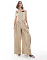 Extro & Vert highwaisted pleated palazzo trousers in stone & black co-ord