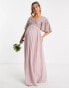 Beauut Maternity Bridesmaid emellished bodice maxi dress with flutter sleeve in frosted pink