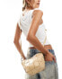 Glamorous woven bucket bag with crossbody strap in beige