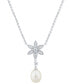 ფოტო #1 პროდუქტის Cultured Freshwater Pearl (8 - 8-1/2mm) & White Topaz (3/8 ct. t.w.) Flower 18" Pendant Necklace in Sterling Silver