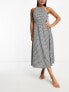 The Frolic rubellite woven tie detail hater midaxi summer dress in black and white textured gingham