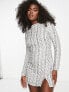 Фото #1 товара Miss Selfridge Premium embellished long sleeve rope detail mini dress in silver