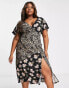 ASOS DESIGN Curve crinkle wrap midi tea dress in leopard and ditsy print