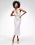 Фото #2 товара ASOS DESIGN soft slip midi dress with contrast lace and tie back detail in white