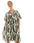 ASOS DESIGN smock mini shirt dress with revere collar mono abstract print