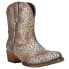 Roper Ingrid Metallic LeopardCheetah Snip Toe Cowboy Bootie Womens Brown Casual