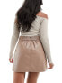 Фото #3 товара River Island elastic back mini skirt in brown