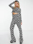 Фото #3 товара Daisy Street long sleeve crop top in checkerboard velvet plisse co-ord