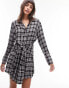 Фото #1 товара Topshop tie front mini shirt dress in check