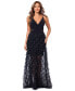 Women's V-Neck Ruffle-Trim Sleeveless Mesh Gown