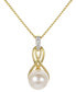 ფოტო #1 პროდუქტის Cultured Freshwater Pearl (8mm) & Lab-Created White Sapphire Accent Twist 18" Pendant Necklace in 14k Gold-Plated Sterling Silver