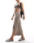 Фото #1 товара Monki super soft jersey midi skirt with elastic fold in mole beige