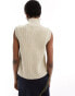 Monki fitted knitted vest top with front zip in two tone beige