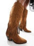 Glamorous knee tassel western boots in chestnut