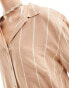 Esmee long sleeve oversized stripe beach shirt co-ord in beige and white Beige and White, 34 - фото #4