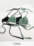 Weekday Cala triangle bikini 2 pack in black & khaki grey exclusive to ASOS