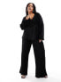 Vila Curve velvet plisse wide leg trouser co-ord in black