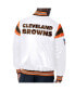 ფოტო #2 პროდუქტის Men's White, Brown Distressed Cleveland Browns Vintage-Like Satin Full-Snap Varsity Jacket